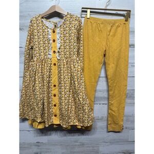 Serendipity Dress Leggings Set‎ Girls 10 Yellow Floral Polka Dot GUC*Flawed